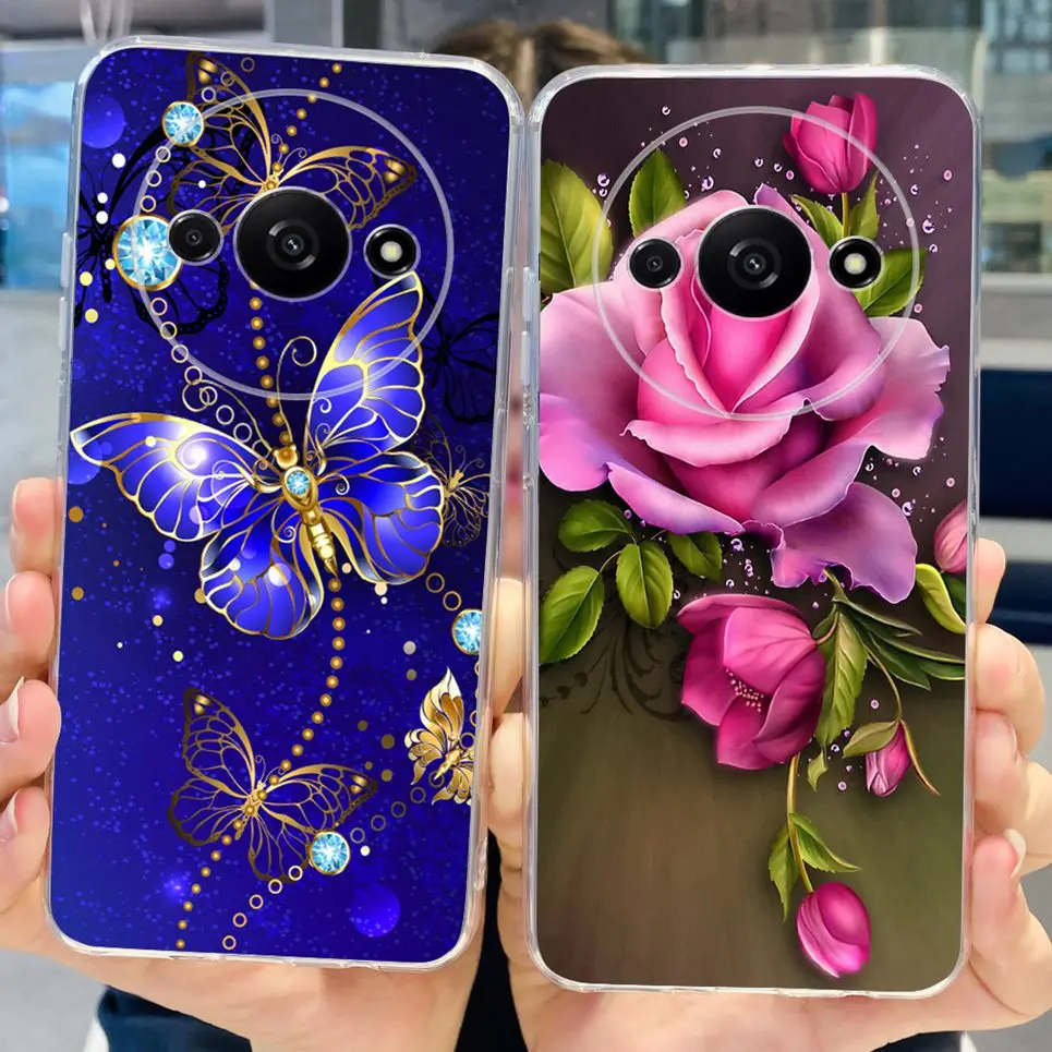 For Cover Xiaomi Redmi A3 A3x Phone Case Butterfly Flower Colorful Girly Funda Transparent Soft TPU Silicone RedmiA3 Back Cover