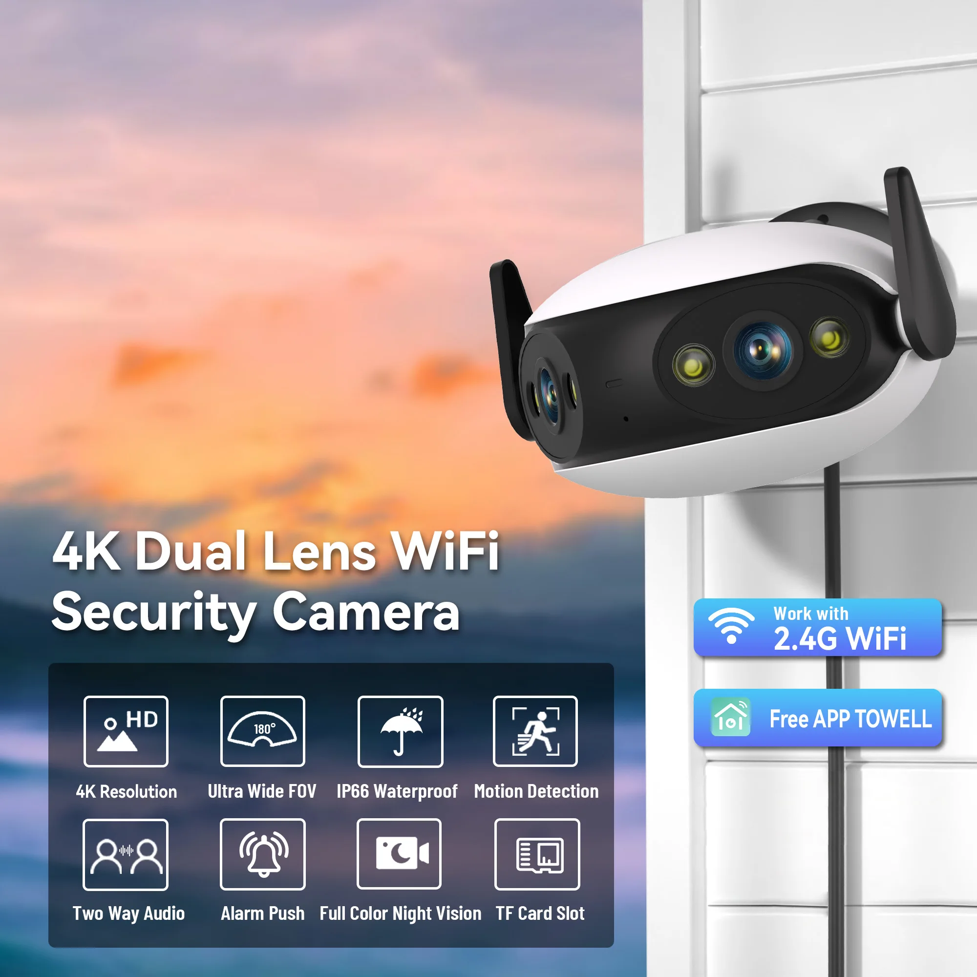 Securexpert 4K 8MP Outdoor WiFi Panoramic Camera 180° Wide Angle Night Vision Motion Detection Security Surveillance Video Cam
