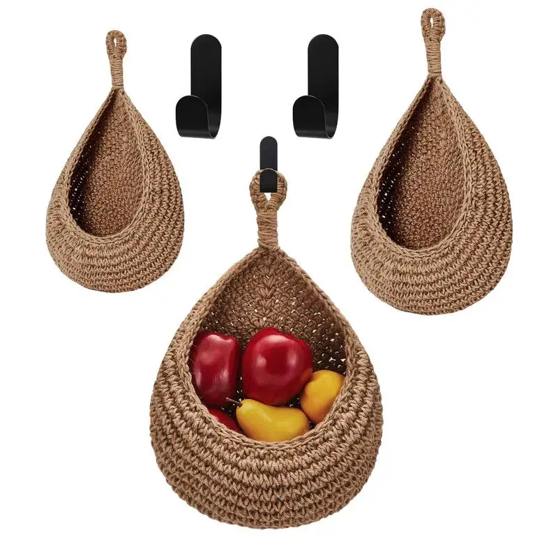 Fruit Basket Hanger Cotton Woven Baskets Organizing Bohemia Bag 3 Pcs Fruit Basket Storage Cotton Rope Braided Suspending Bag