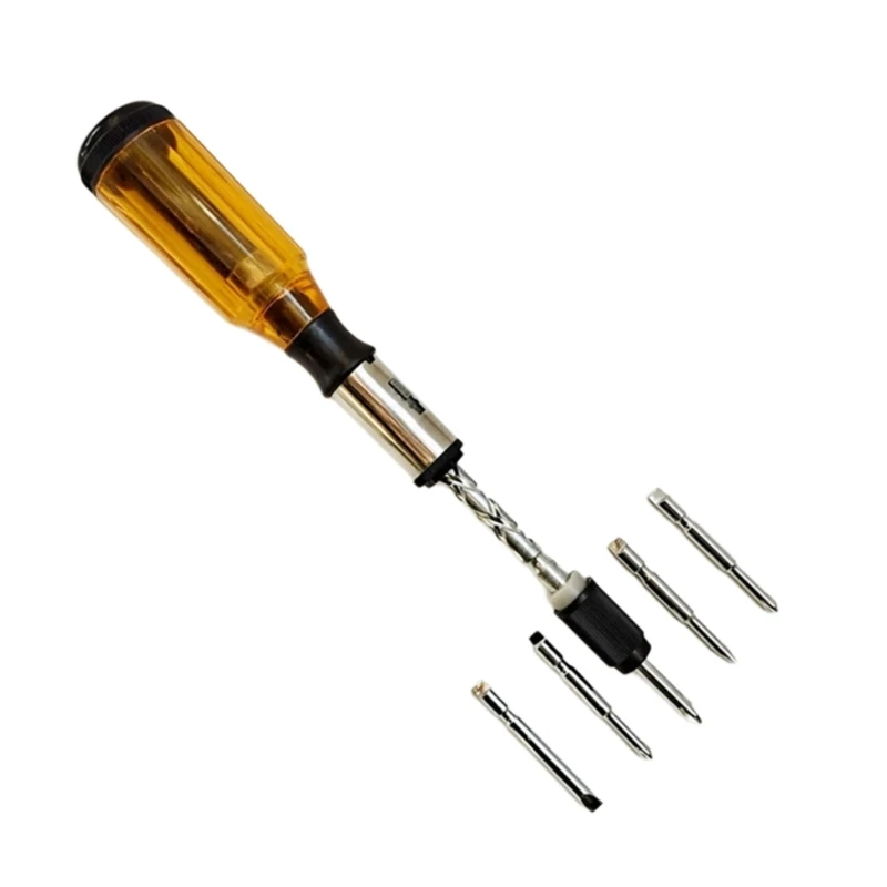 Screwdriver Push Pull Ratchet Screwdriver Adjustment Spirals Ratchet Screwdriver with 5 Replaceable Heads