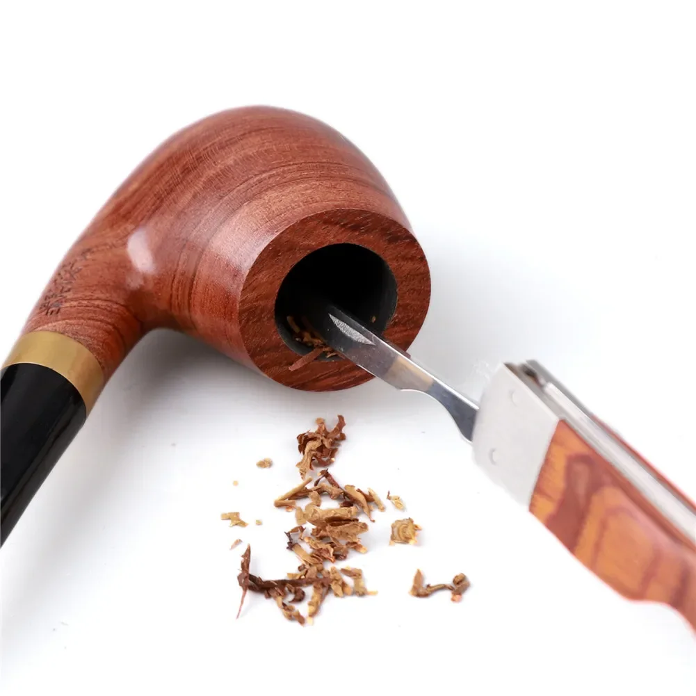 3 in 1 Red Wood Tobacco Smoking Stainless Steel Pipe Clean Tool , for pipe tobacco press rod, pipe channel and bowl cleaning