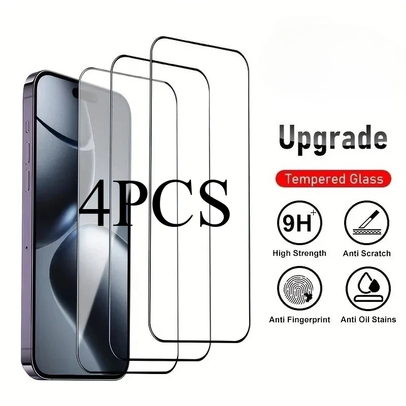 

4Packs Full Cover High-Definition Screen Protectors for IPhone 11 12 13 Pro Mini 14 15 16 Pro Max XR XS Max 7 8Plus Glass