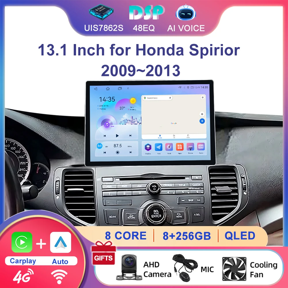 13.1'' Android Multimedia Carplay Auto Radio Car Stereo Player for Honda Spirior 2009~2013 with DSP USB Backup Camera 360