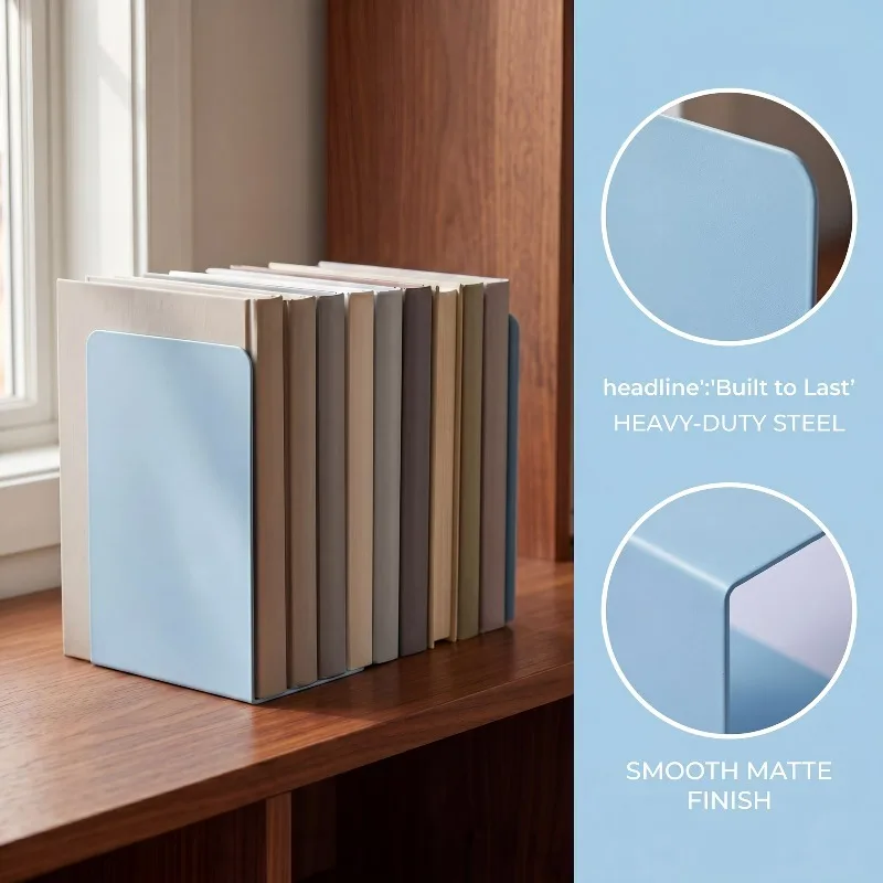 Expandable L-Shaped Bookends with Compartments Home 2 Pcs Qingshan Blue 5.2