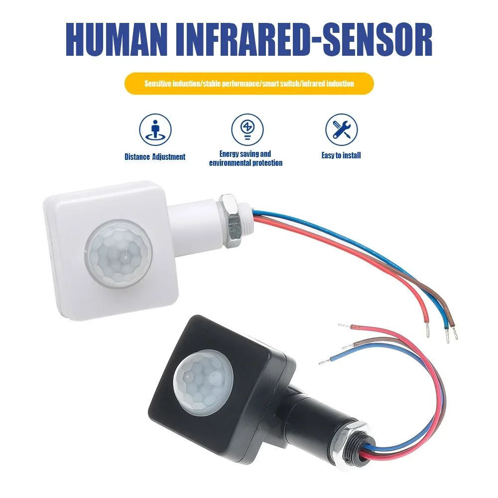 Detector de sensor de movimento PIR, interruptor PIR ajustável, luz de inundação ultrafina, impermeável, ao ar livre, detector, AC85-265V