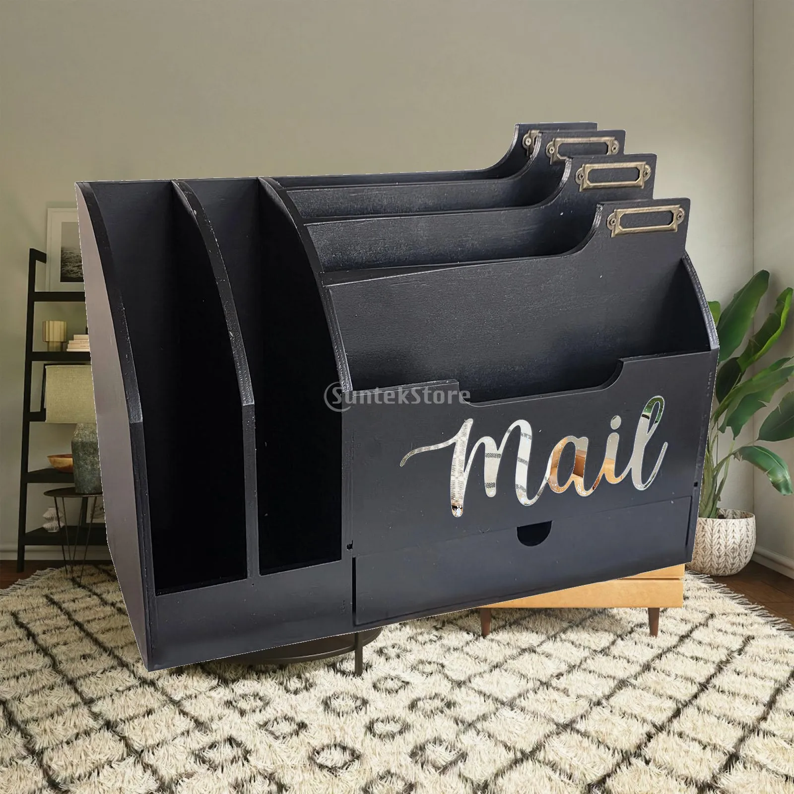 Mail Organizer Countertop with Drawer, Rustic for Home Office, Wood Envelope Holder, Mail Sorter for File Stationery Stamp Paper