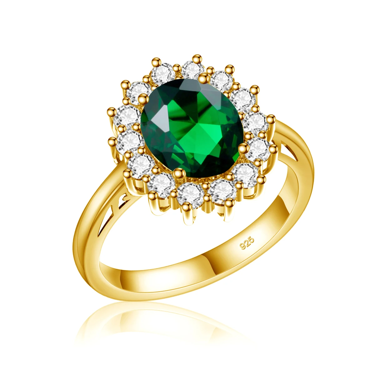 Szjinao Princess Diana Gold Emerald Ring Women Oval Stone 8*10mm Trending Victoria Jewelry luxury Engagement Gift High Quality