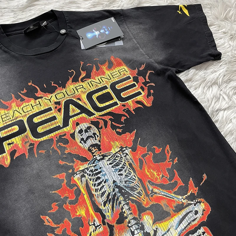Hellstar Studios Reach Your Inner T Skull Heavy Craft Washed Short Sleeve Pure Cotton T-Shirt Youth Summer Fashion round Neck view 2