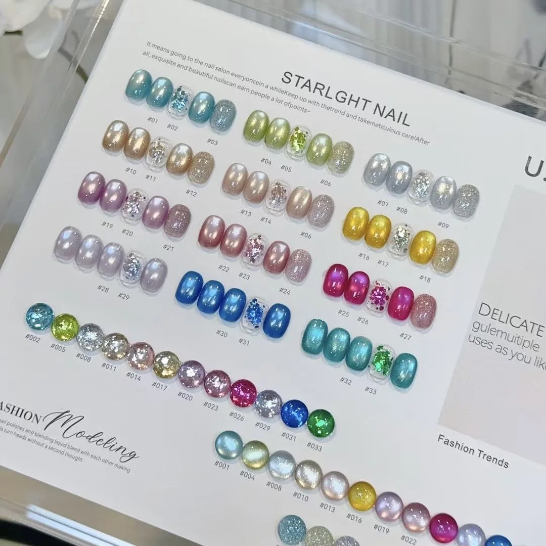 U.OMEEI Large Sequins Broken Diamond Cat Eye Gel Nails Polish 15ml Magnetic Gel Semi Permanent Soak Off Nail Gel For Nail Salon