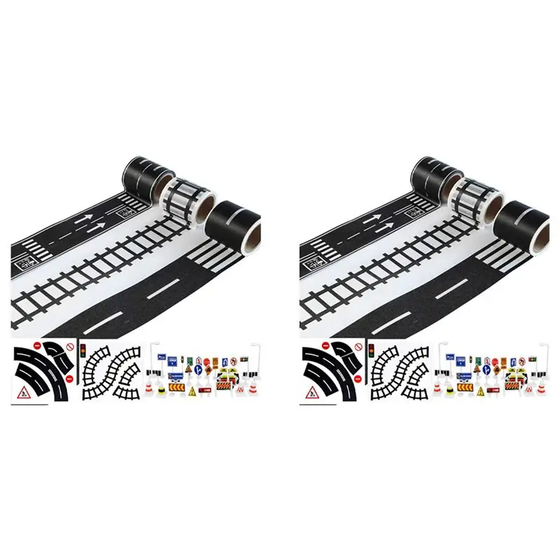 Excellent-2 Set Play Road Tape For Cars And Trains 3 Rolls 4.8Cmx5m Straight Curve Track Traffic Signs - Kids Gifts