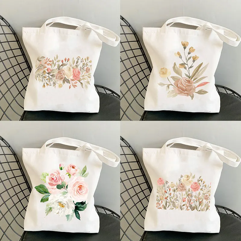 Girl Shoulder Shopping Bag Lady Canvas Bag Women Harajuku Shopper Handbag Shopper Yellow Cosmos Flowers Printed Tote Bag