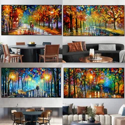 Modern Colorful Night Park Canvas Paintings Prints Rainy Garden Landscape Posters Picture Wall Art Painting for Living Room