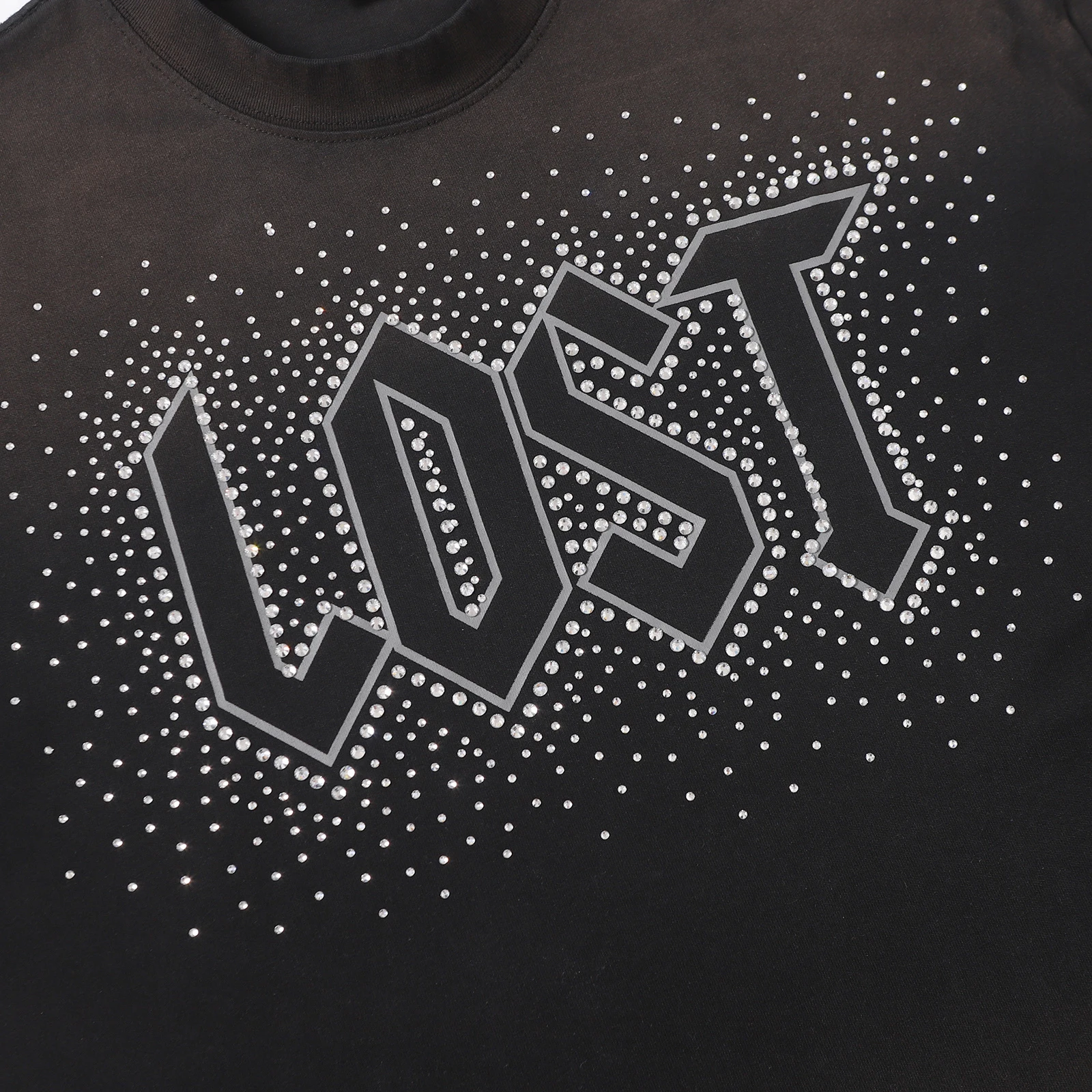 Rhinestone T-Shirt for Male Washed Black Gothic Crewneck Oversized Cotton Short Sleeve Tee Summer Y2k Street Men's Clothing