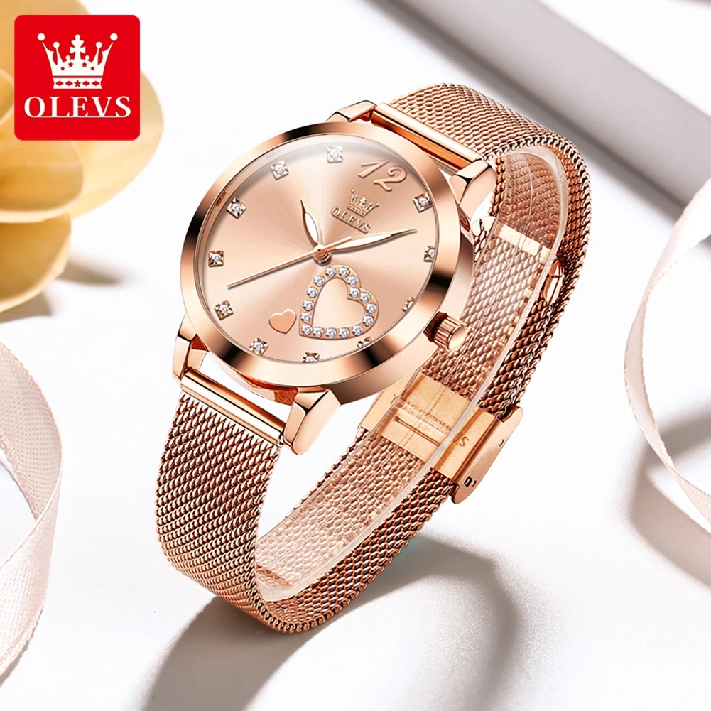 OLEVS Elegant Quartz Watch for Women Stainless steel Mesh Strap Waterproof Imported Movement Ladies Quartz Watch 2024 Trend