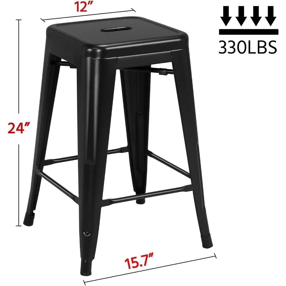 Taburetes de barra de Metal apilables para interiores y exteriores, taburetes industriales con respaldo alto, 24 pulgadas, 4 niveles de altura