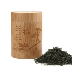 Carved Bamboo Tea Storage Box Lid Seal Tea Canister Food Spice Nut Box Organizer Kitchen Storage Jars Accessories