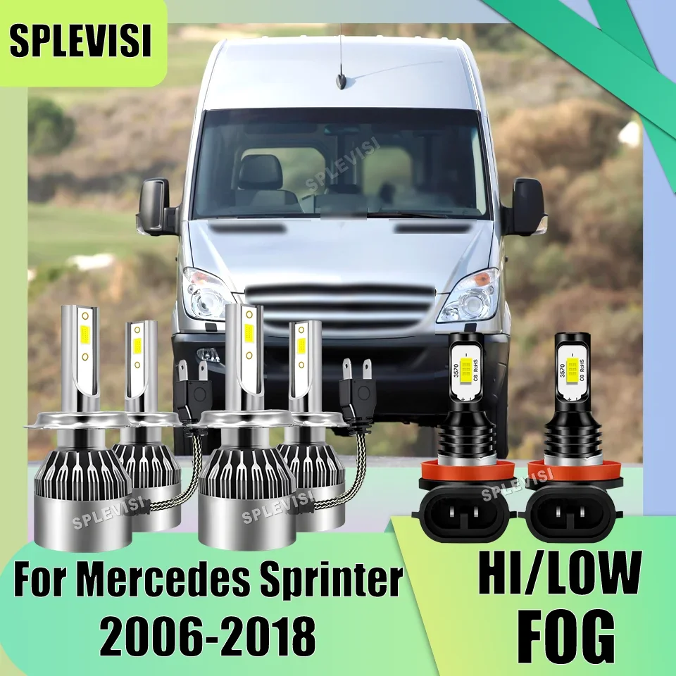 LED Headlights Fog Lamps Set 6000K White For Mercedes Sprinter 2006-2018 2007 2008 2009 2010 2011 2012 2013 2014 2015 2016 2017