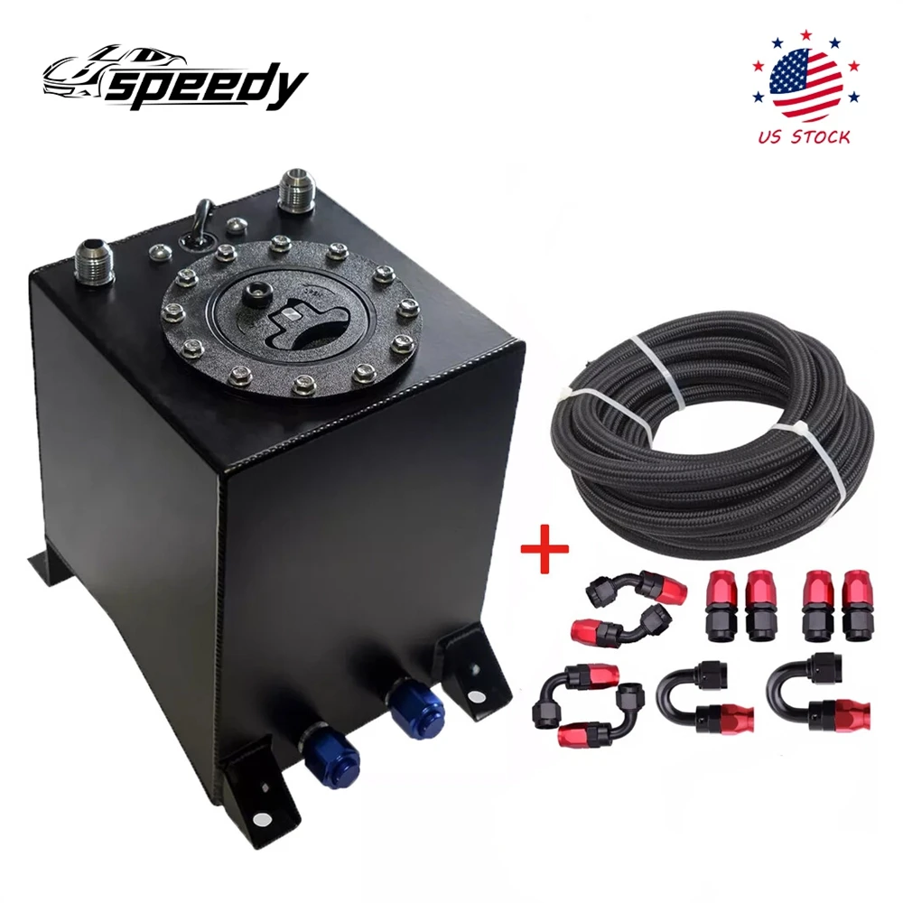 Appliction to Hot Rod Street Racing Track Cars Truck SUVs 2.5 Gallon Aluminum Fuel Cell Gas Tank + Cap + Level Sender + Nylon Fuel Line Kit