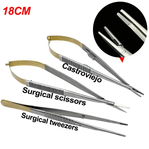 Porta agujas Castroviejo Dental de 18Cm, tijeras quirúrgicas, pinzas de sujeción para implante de ortodoncia, pinzas, herramientas de odontología