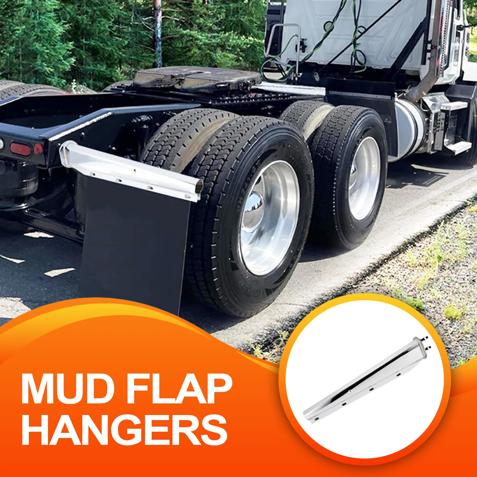 

Stainless Steel Straight Spring Loaded Mud Flap Hanger Set 1-1/8" Bolt Spacing 30" Length for Semi Trucks, 2 pcs, Silver