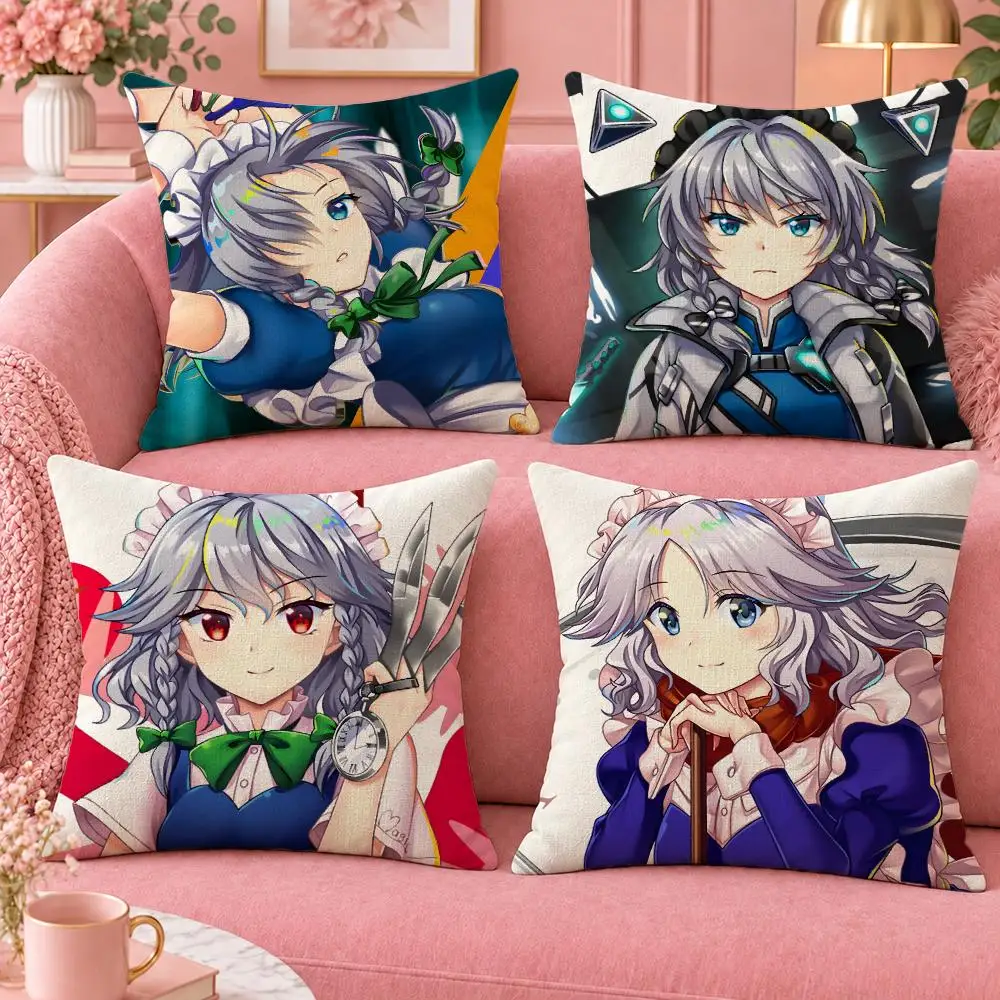 Game Touhou Maid Sakuya Izayoi Cushion Cover Cute Cartoon Throw Pillow Cover Soft Plush Cushion Cover Sofa Bedroom Home Decor