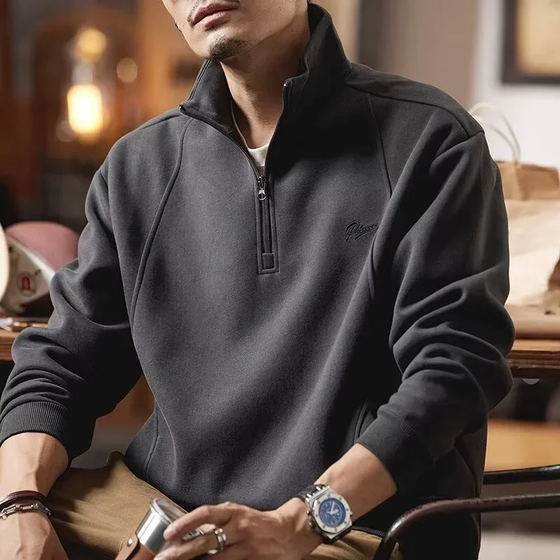 

Spring Men's Half Zip Polo Sweatshirts 2025 New Letter Printed Pullover Hoodies Oversized Patchwork Y2K Vintage Streetwear Tops