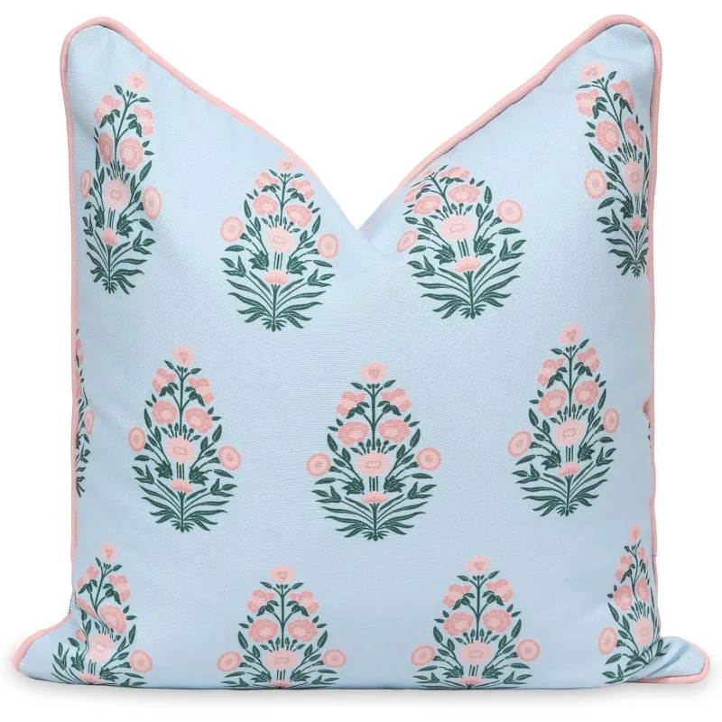 

Premium Coastal Patio Indoor Outdoor Throw Pillow Cover Only, 18"x18" Water Repellent for Backyard, Couch, Baby Blue Blu