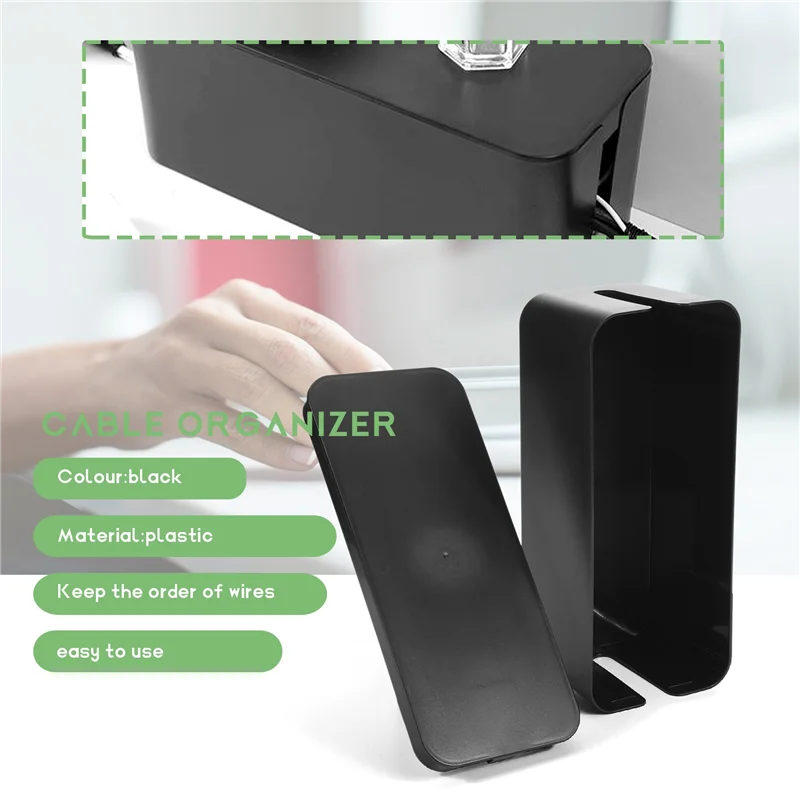 AY03-Caja de gestión de cables, caja de almacenamiento de cables, utilizada para ocultar la regleta, adecuada para el hogar/oficina (negro)