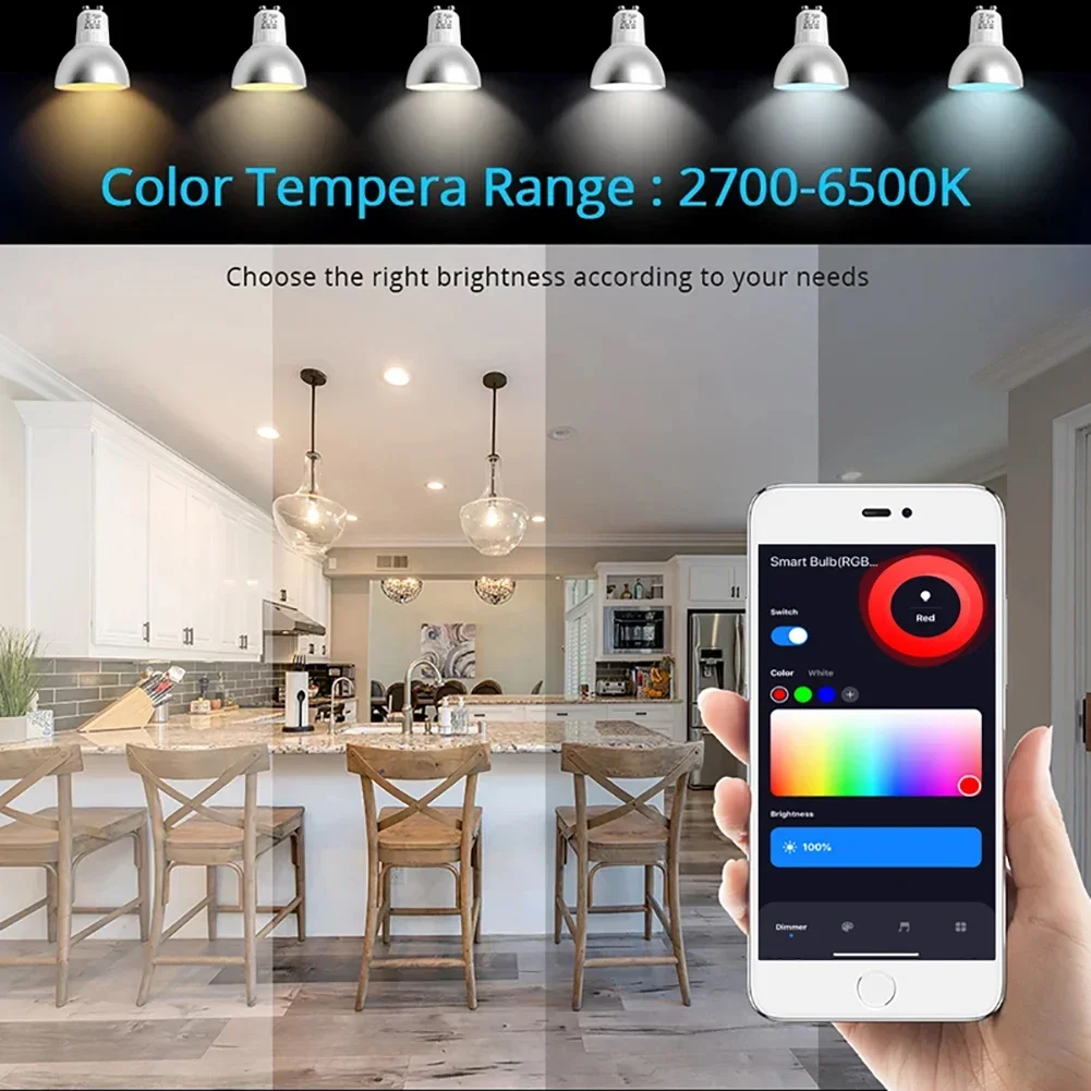 Imagem -05 - Lâmpada Led Inteligente Tuya Wi-fi Zigbee Gu10 Rgb c Mais w 5w Lâmpadas Reguláveis Spotlight de Controle de Aplicativos Suporte Alexa Google Home Alice