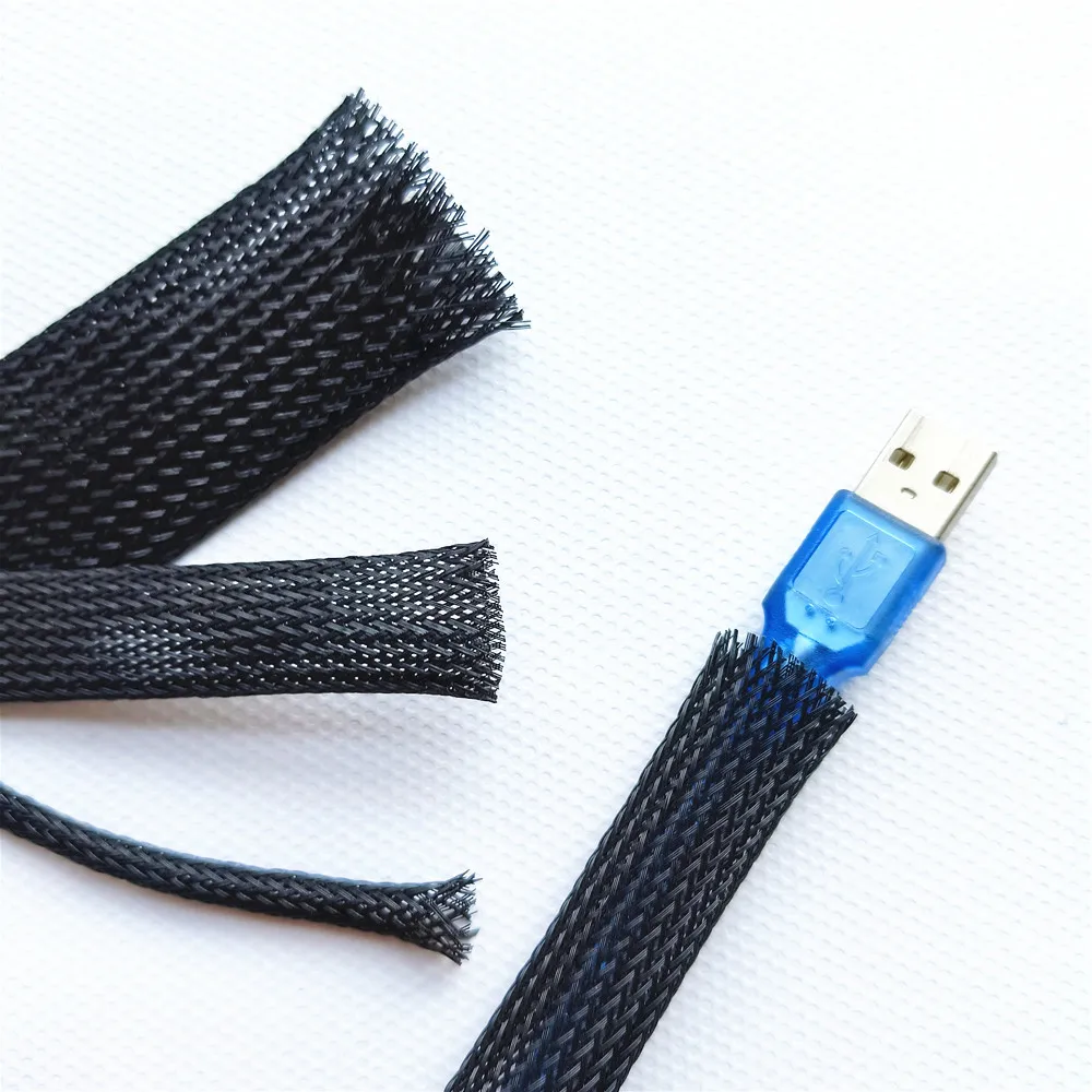 Insulated Braided PET Nylon Wire Cable Sleeve Tube Pipe Stretch Sleeving Data Line Protection Flame-retardant Hose Drop Shipping