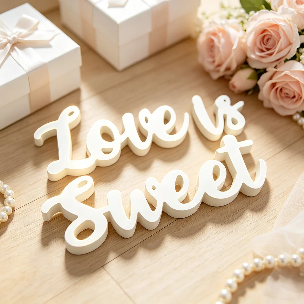 1 Set Love is Sweet White Wooden Ornament, for Wedding Room, Wedding Party, Valentine's Day Proposal Confession Decoration