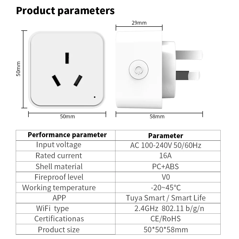 Enchufe inteligente Tuya Wifi Zigbee 16A con función de medición de energía enchufe inteligente AU Control por aplicación Smart Life funciona con Alexa Google Home