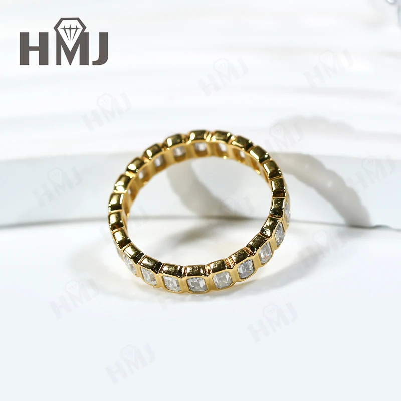 HMJ 모이사나이트 반지 에메랄드 컷 14K 10K 금 실버 밴드 웨딩 밴드 ​ 남녀용 보석 베젤 세팅 변색 없음 눈부신 불꽃