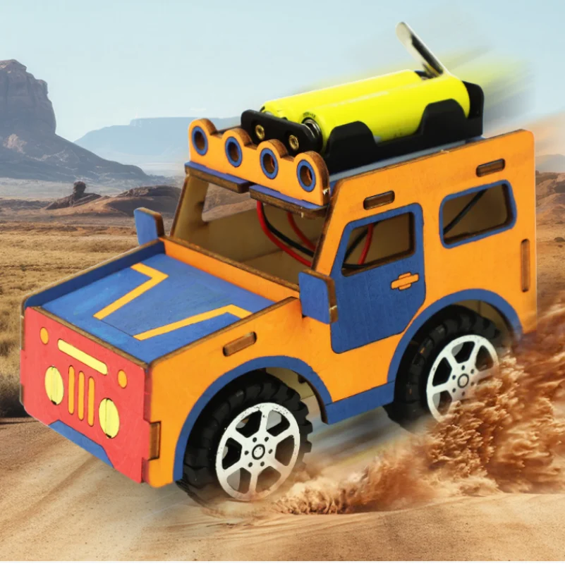 DIY handmade Electric Jeep Material Kit Wooden Assembly Model Science Experiment And Educational Toys G339