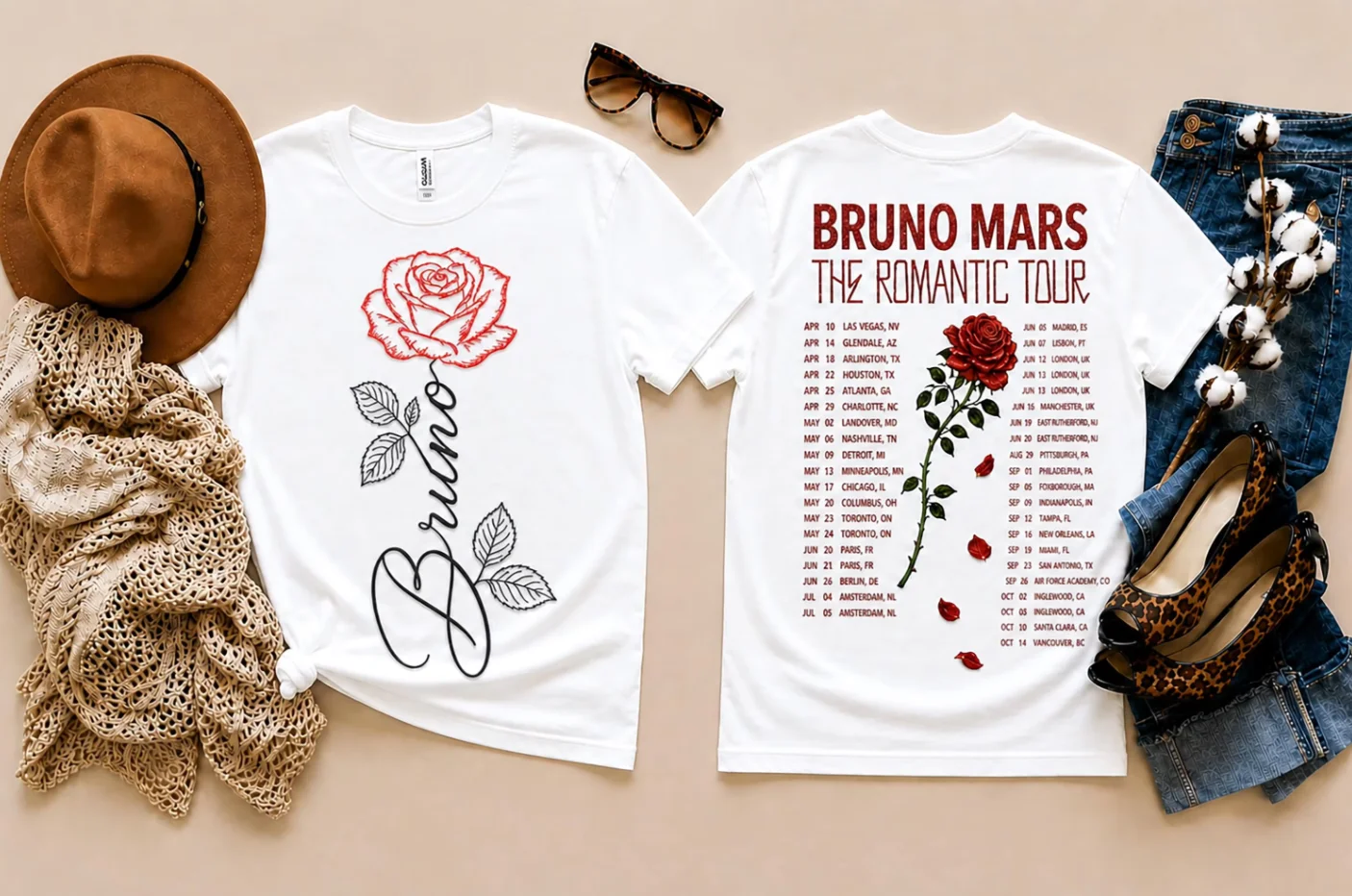 2026 New Bruno Mars The Romantic Tour Graphic T-shirt Unisex Oversized Streetwear Y2K Fan Short Sleeve Casual Tops