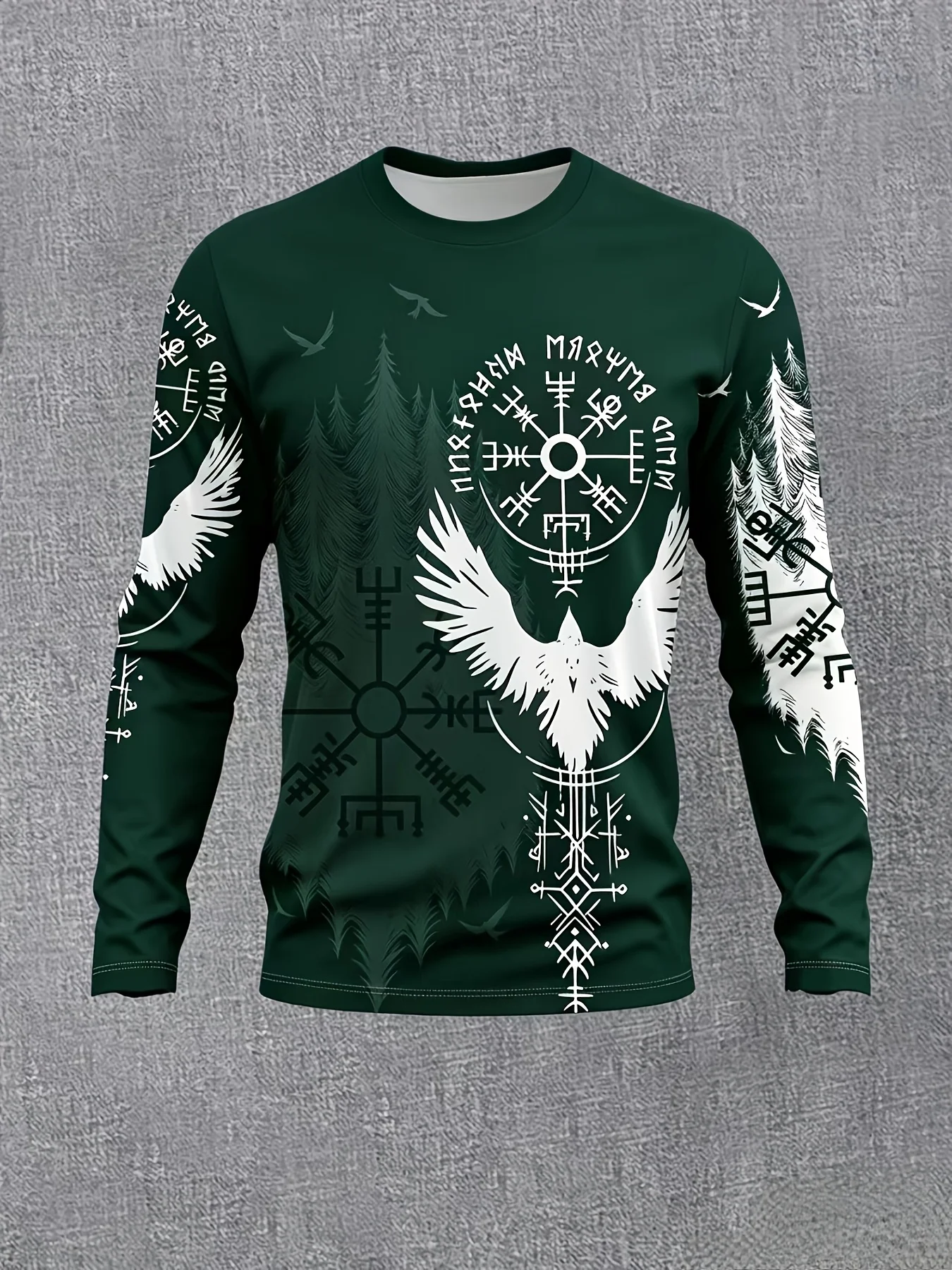 2026 Men Long Sleeve Tshirt Viking Rune Raven Forest 3D Print Street Casual Tops Men's Clothing