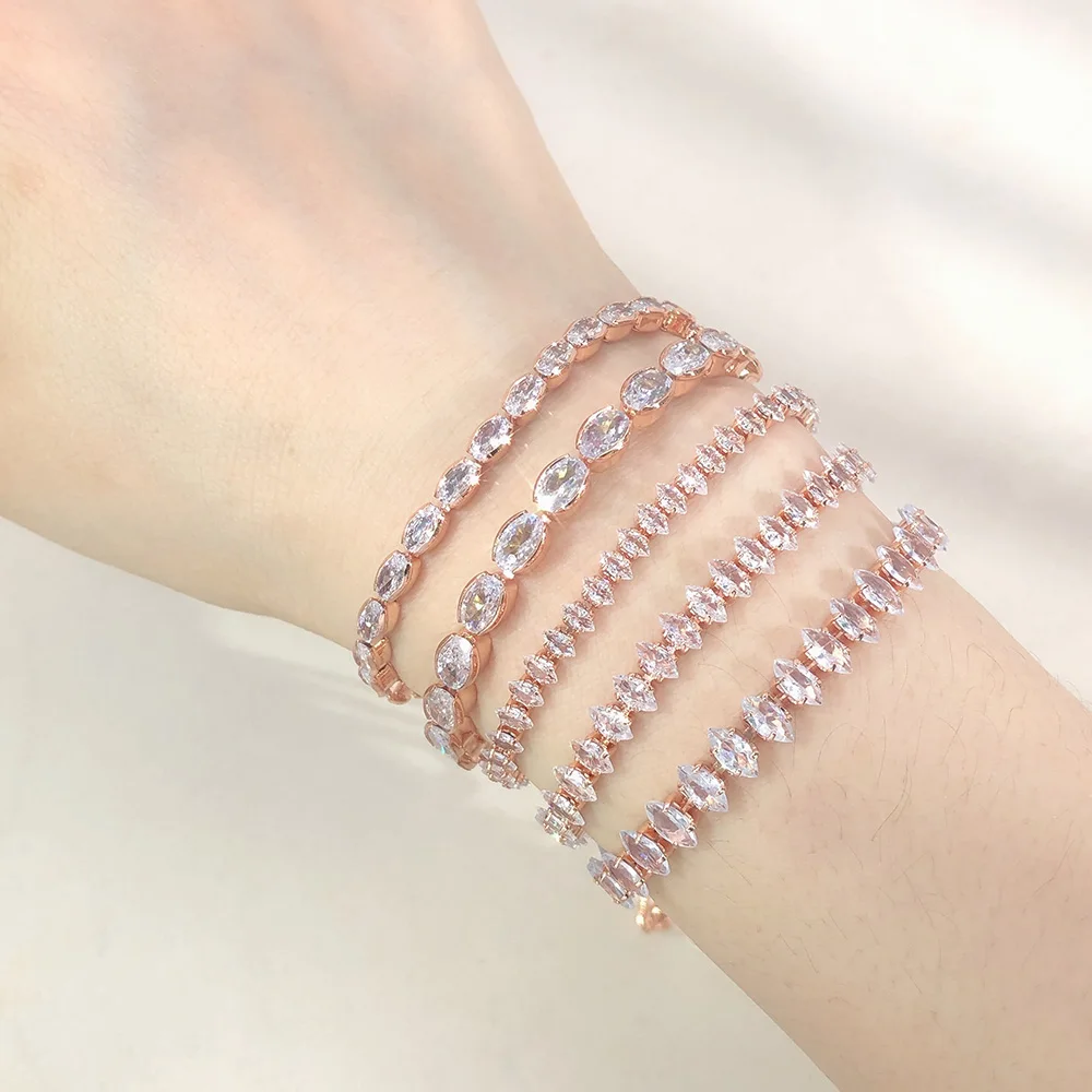 Eye Shape CZ Tennis Bracelets on Hand Kpop Gold Color Adjustable Iced Out Chain Zircon Bangle for Women Friend Gift Jewelry 2024 view 5