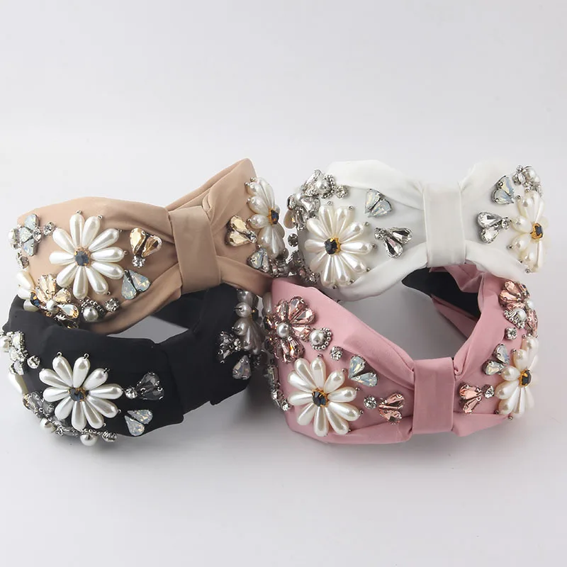 

Новая модная элегантная повязка на голову в европейском и американском стиле с широкими краями, инкрустированная жемчугом и стразами, женский аксессуар для волос