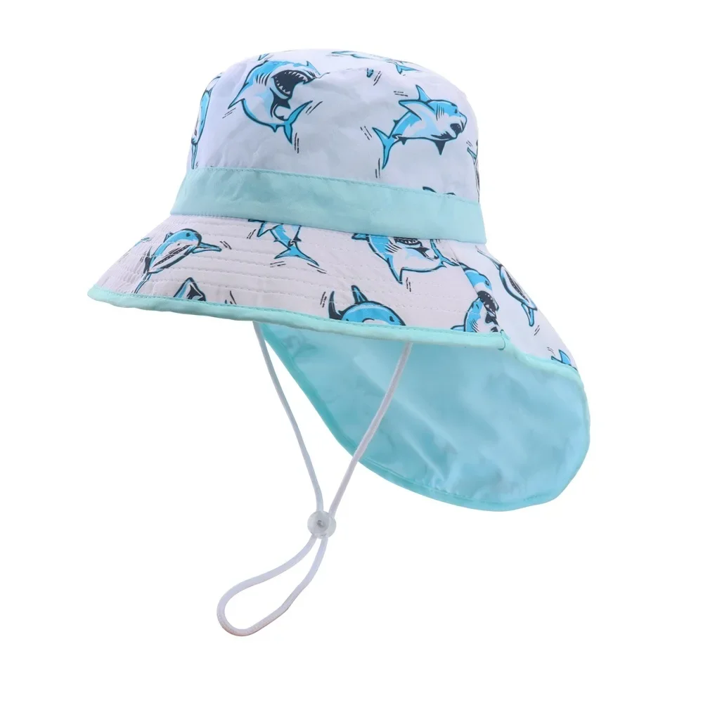 New Summer Baby Bucket Hat for Boys Girls Panama Cartoon Children\'s Beach Shawl Hat Kids Wide Brim UV Protection Outdoor Sun Cap