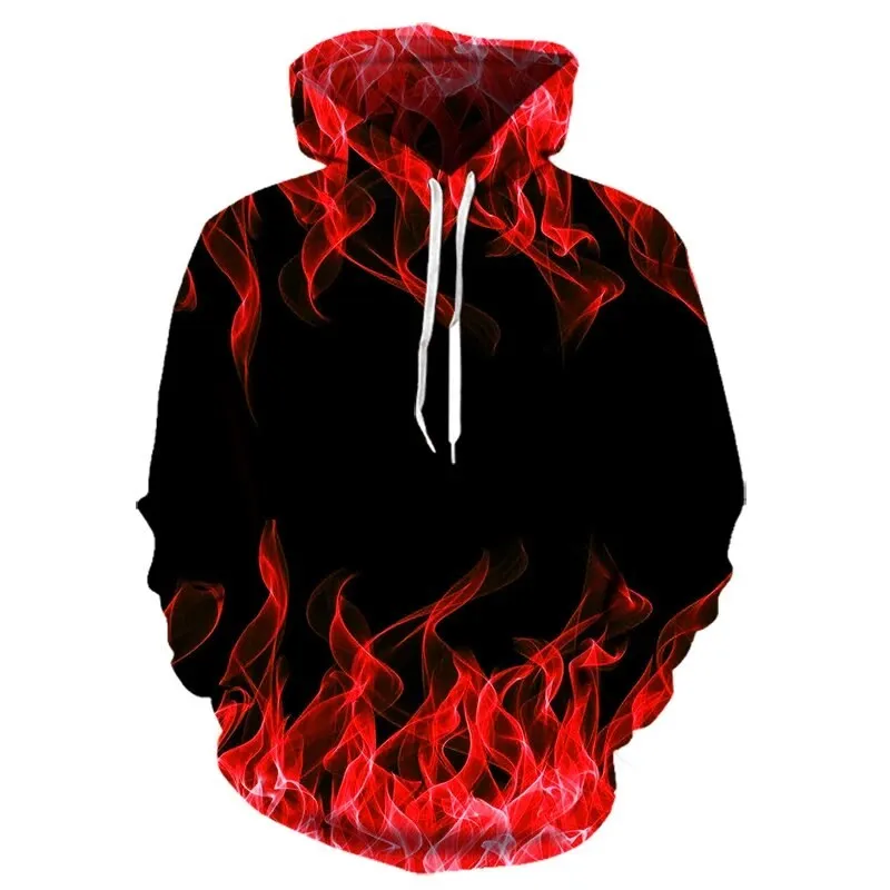 2023 New Men\'s Multicolored Flames Hoodie Sweatshirt 3D Print Sweatshirts Men Hooded Oversized Hoodie Fashion Autumn Clothing