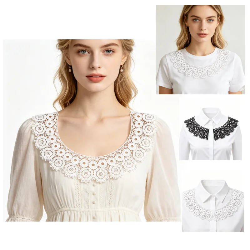 Two sets of exquisite lace embroidery fabric accessories for DIY, which can be sewn onto gowns, skirts and wedding dresses.