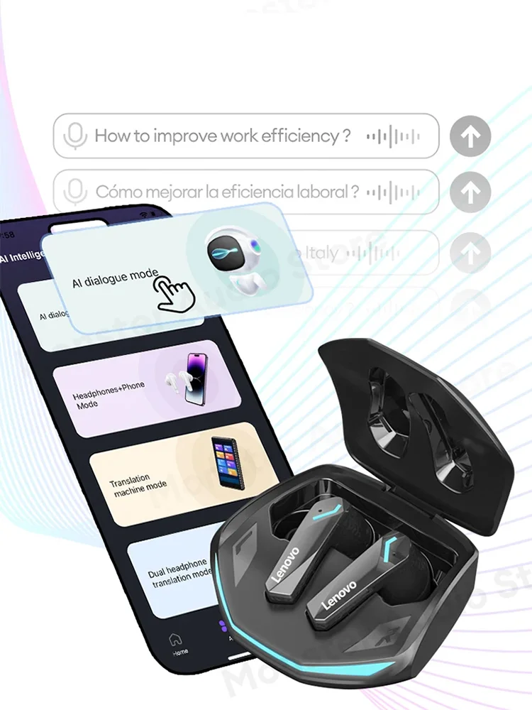 New Lenovo GM2 Pro AI Wireless Bluetooth V5.3 Earphone AI Meeting Record Earbuds Real-time Translation With Smart Touch Headset