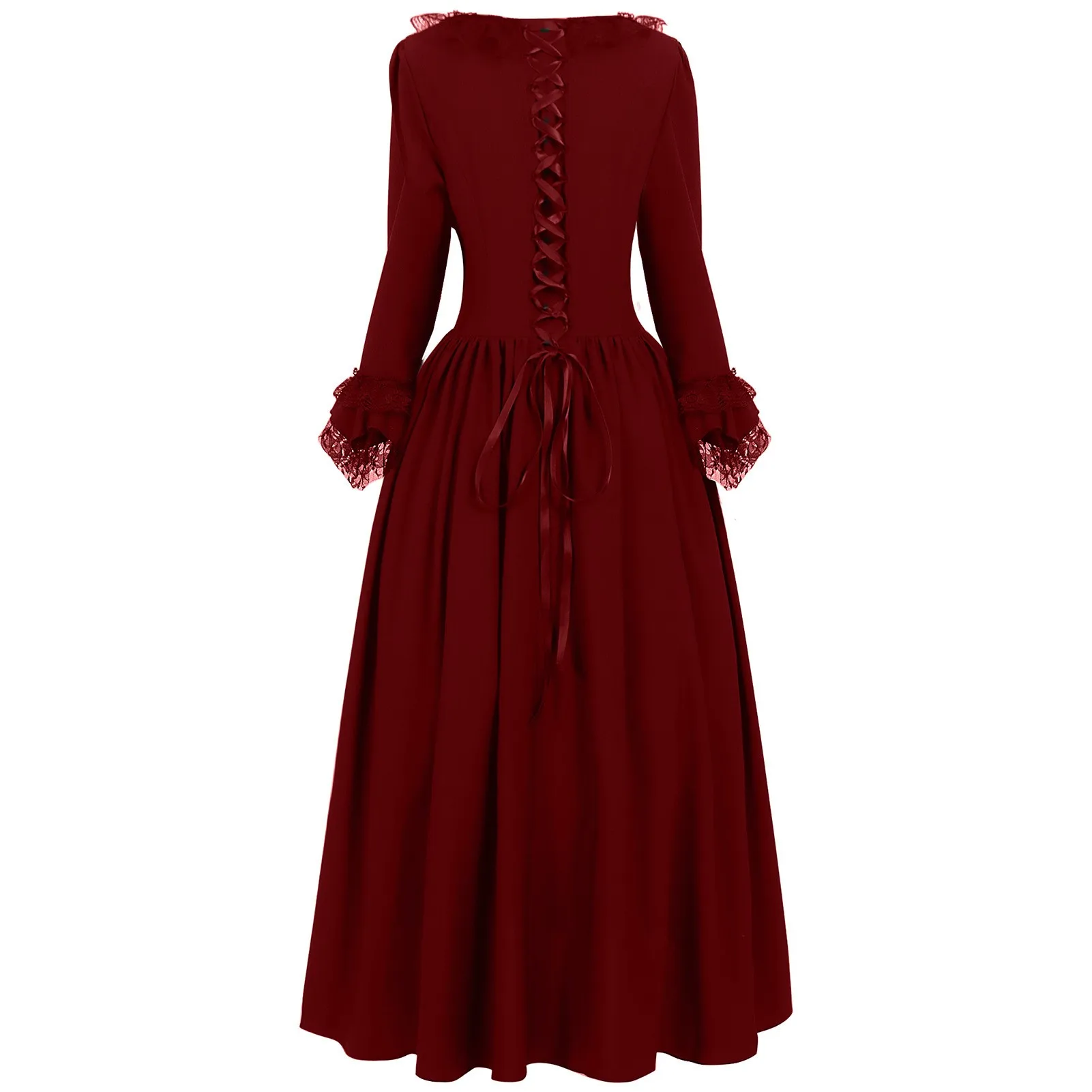 Long Sleeve Square Neckline Dress with Corset Waist a Line Medieval Fantasy Theme Pleated Dress for Women Stage Performance