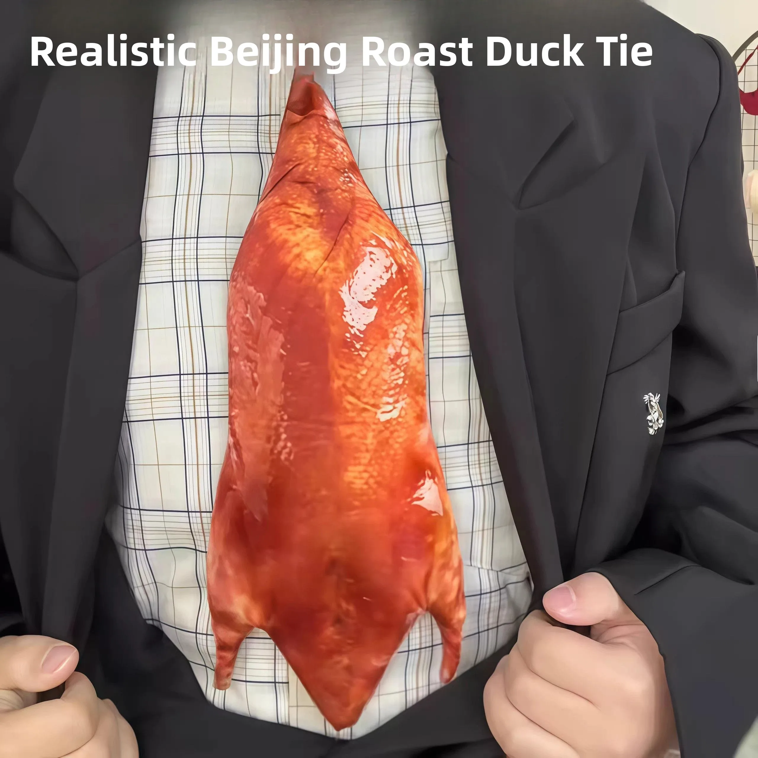 クリエイティブな抽象的な北京ローストダック柄のネクタイ、楽しいシャツ、ネクタイ、多用途アクセサリー、個性的なマッチング、創造的な楽しい食べ物シミュレーション