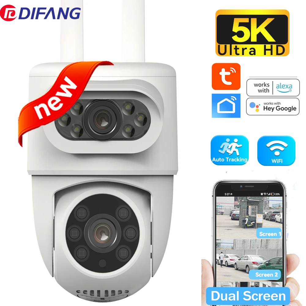 

5K 10MP Tuya WiFi Camera Outdoor Dual Screen WiFi Security camera Auto Tracking Mini CCTV Smart Home Surveillance Cam Smartlife