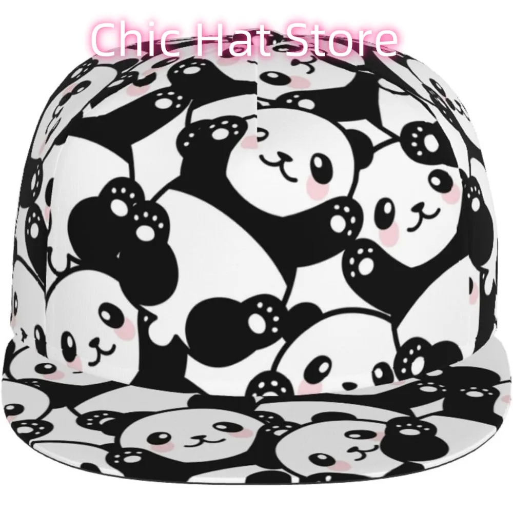 قبعة مسطحة قابلة للتعديل للرجال والنساء، قبعة بيسبول هيب هوب - نمط سلس لطيف الباندا