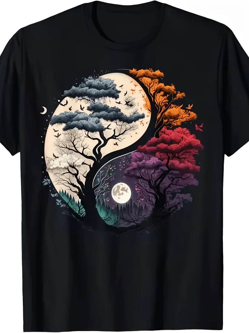 Unisex Crew Neck T-Shirt Featuring Tree Of Life And Yin Yang A Comfy Breathable Casual Tee I Gift For Birthdays Plus Size