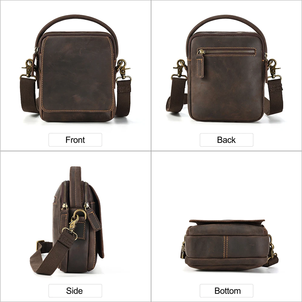 Imagem -02 - Couro Genuíno dos Homens Bolsas de Ombro Marido 2023 Retro Crazy Horse Couro Masculino Mensageiro Crossbody Bolsas Corpo Cruz do Vintage 100