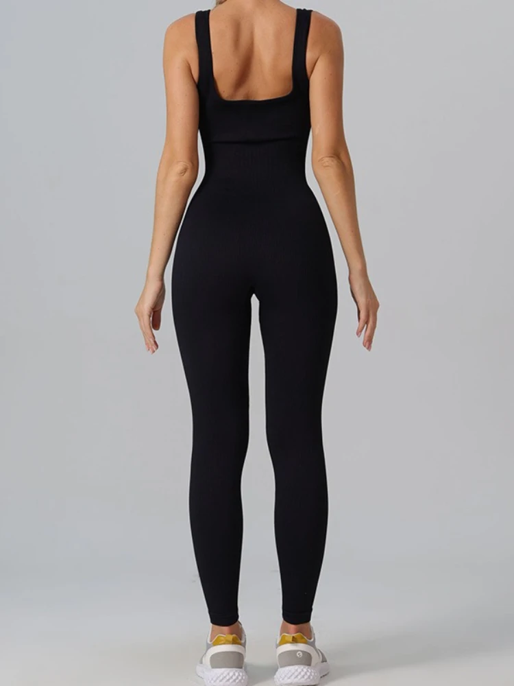 الجديد في عام 2025 جمبسوت رياضي نسائي بدون أكمام قطعة واحدة بدلة يوجا للياقة البدنية بياقة مربعة وظهر مكشوف بدون خياطة