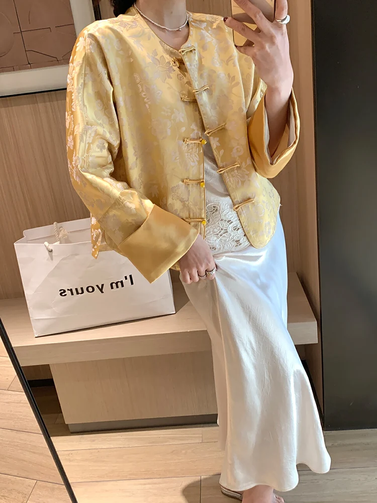 

Китайский женский топ в стиле ретро, уникальный роскошный дизайн, в стиле дзен, с пуговицами, классический крой, длинный рукав...